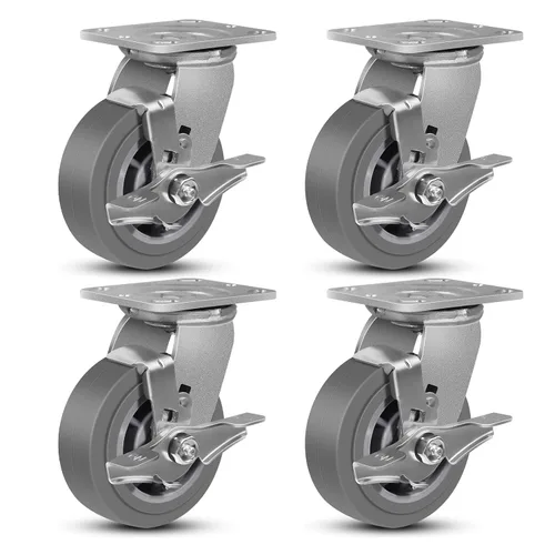 Vista 17 de Ruedas giratorias resistentes de 4 pulgadas, rueda de goma industrial, ruedas giratorias con freno, paquete de 1 con capacidad de hasta 600 libras