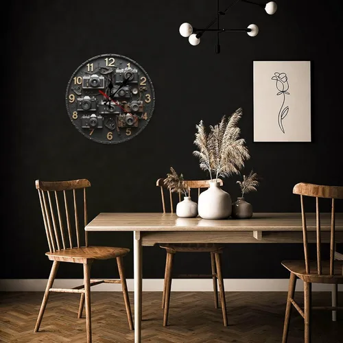 Vista 6 de Relojes retro con impresión de cámara para sala de estar, relojes de pared con pilas, silenciosos, sin tictac, 10 pulgadas, impresión 2D, reloj