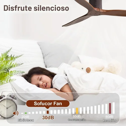 Vista 9 de Sofucor Ventilador de techo de 52 pulgadas sin luz, ventiladores de techo de madera maciza para interiores y exteriores sin luces, motor CC