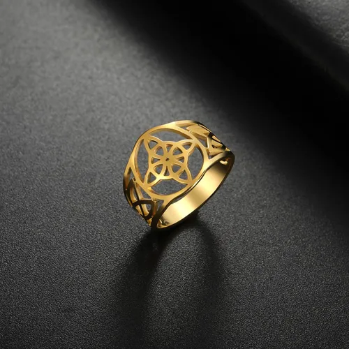 Vista 18 de UNIFT Anillo de nudo de bruja para mujer, acero inoxidable, celta, cuaternario, Wicca, estilo geométrico, anillo de nudo de brujería, amuleto