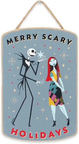 Vista 18 de Disney - Cartel colgante de madera con texto en inglés «The Nightmare Negro/Blanco