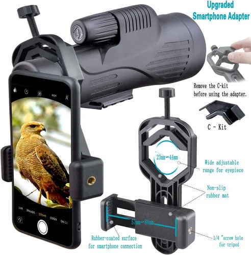 Vista 9 de Telescopio monocular de alta definición de 12 x 50 con soporte para smartphone Alineación rápida; Soporte estable para teléfono; Compatibilidad
