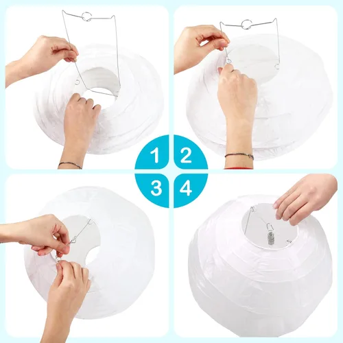 Vista 3 de LIHAO Faroles de papel blanco de 10 pulgadas con luces, linternas chinas decorativas para decoración de fiestas, bodas, aniversarios, cumpleaños