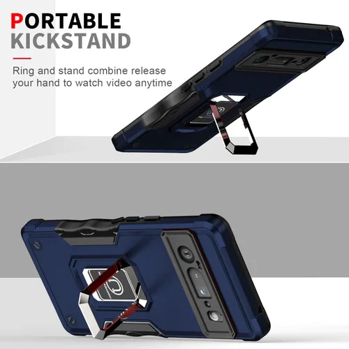 Vista 7 de Asuwish Funda de teléfono para Google Pixel 6 Pro con protector de pantalla de vidrio templado y soporte de anillo rígido híbrido resistente Azul