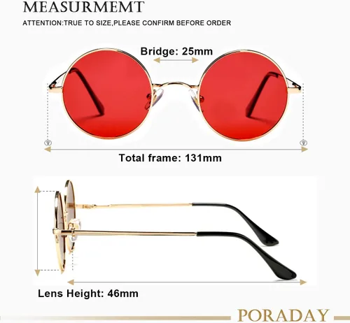 Vista 9 de PORADAY Circle Lennon - Gafas de sol redondas polarizadas estilo hippie pequeño círculo