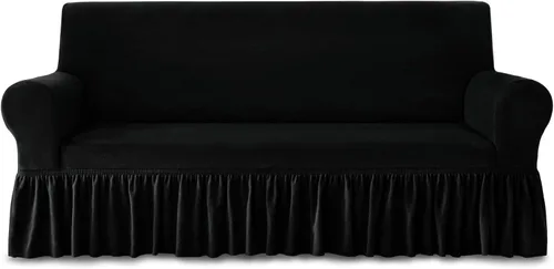 Vista 11 de NICEEC Funda para sofá biplaza gruesa de felpa de 1 pieza, funda negra cálida para sofá biplaza, funda elástica y esponjosa para sala de estar