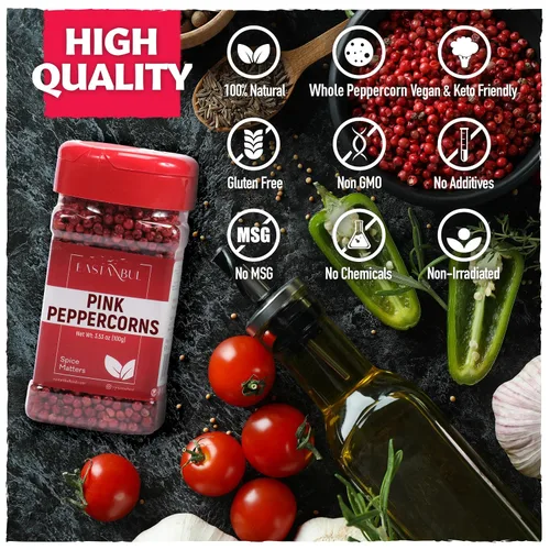 Vista 7 de Eastanbul Granos de pimienta rosa, 3.53 onzas, granos de pimienta rosa entera entera de primera calidad, perfecto para platos gourmet y condimentos