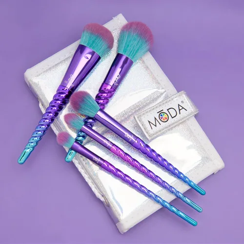 Vista 3 de Royal Brush Moda Mythical - Juego de brochas de viaje para maquillaje, 6 piezas, color azul celeste