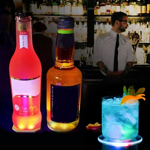 Vista 3 de 12 luces de botella para botellas de licor, posavasos LED de 2.4 pulgadas de diámetro para bebidas, luces adhesivas para botellas de vino