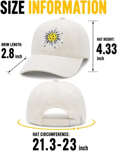 Vista 4 de Waldeal Sombrero de pickleball para mujer, gorra de béisbol bordada con margaritas Beige
