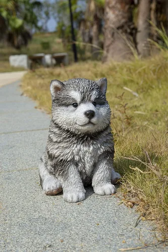 Vista 7 de HI-LINE Regalo Malamute - Estatua sentada para cachorros, color marrón