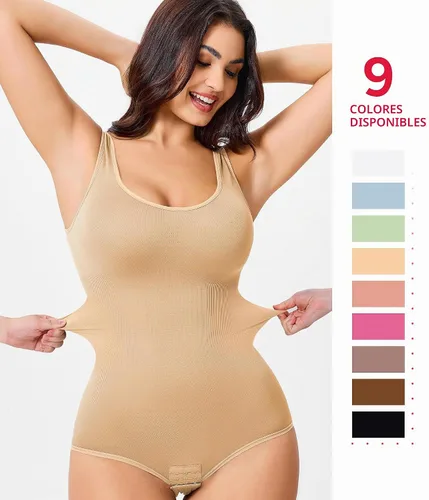 Vista 2 de Nebility Body moldeador de cintura sin costuras con cuello redondo y control de abdomen para mujer Beige