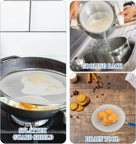 Vista 5 de Pantalla de salpicaduras de grasa de acero inoxidable para sartén, protector de salpicaduras de 8 pulgadas con mango de agarre cómodo, protector