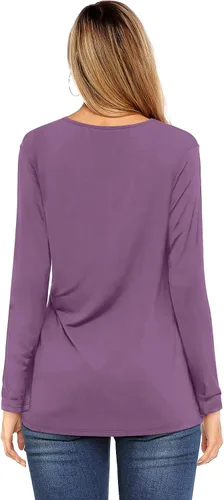 Vista 2 de Amoretu Women's Top Basic Long Sleeve T Shirts Solid Color Casual Loose Fit Round Neck Tee for Fall Clothing