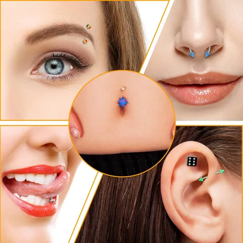 Vista 6 de CrazyPiercing Lote de 110 piercings de joyería para el cuerpo cejas ombligo lengua labio anillo Acero inoxidable