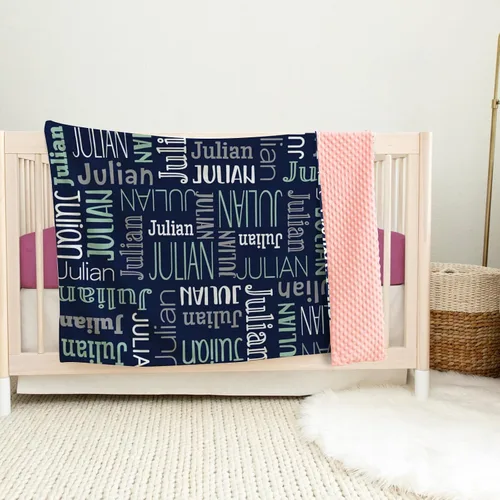 Vista 5 de Manta de bebé personalizada, diseño de nombres personalizados, manta de felpa suave con respaldo de puntos de doble capa para niños y niñas, Color01