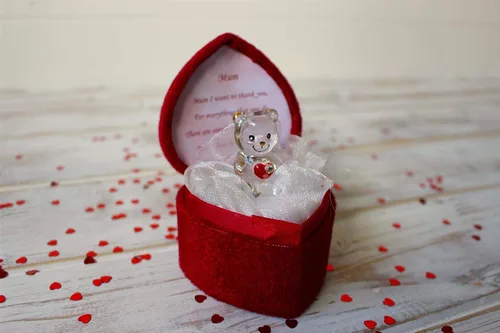 Vista 2 de Caja en forma de corazón de oso de cristal para una madre muy querida gracias mamá