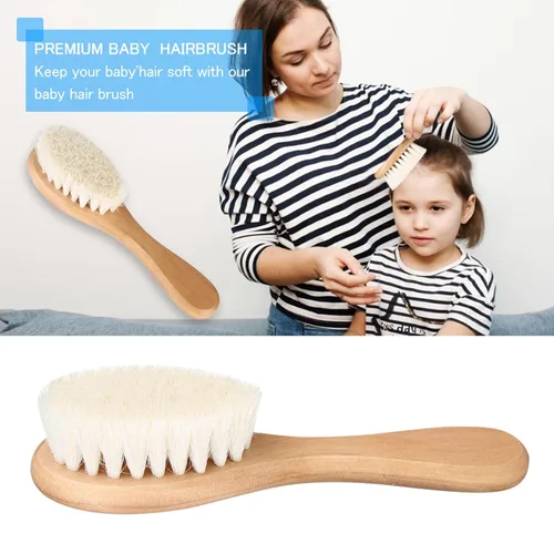 Vista 4 de AYNEFY Cepillo de pelo de bebé, mango de madera, pelo de cabra suave, peine de masaje para recién nacidos, cepillo de madera para la salud del cuero