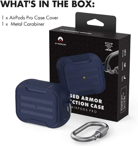 Vista 7 de AhaStyle AirPods Pro Funda rígida resistente a prueba de golpes compatible con Apple AirPods Pro 2019 (azul oscuro)