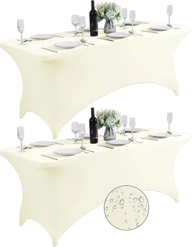 Vista 19 de SuperO - Paquete de 2 manteles de elastano impermeables para mesas de 6 pies, mantel elástico universal ajustable para fiestas, banquetes, bodas