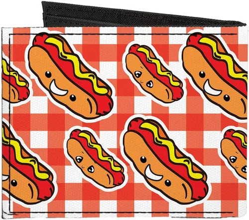 Vista 2 de Buckle-Down Billetera plegable de lona estándar para hombre, Hot Dogs, 4.0 "x 3.5