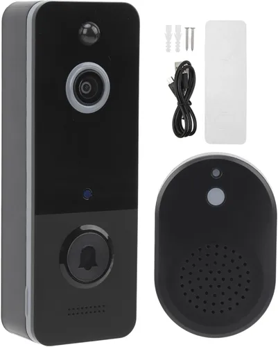Vista 6 de Sanpyl Cámara de timbre de video, 1080P HD, audio de 2 vías, noche infrarroja, videollamadas remotas, cambiador de voz inteligente, lente gran
