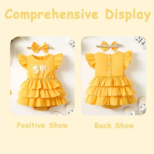 Vista 2 de Happidoo Traje de primer cumpleaños para niña, ropa de primer cumpleaños, body de abeja de un año