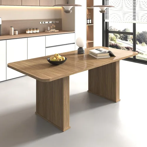 Vista 23 de Mesa de comedor extensible de 78.74 pulgadas para 6, 8 y 10, moderna mesa de cocina expandible de granja con pedestal de doble columna, mesa