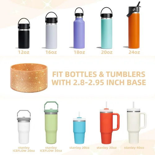 Vista 2 de Vmini Funda protectora de silicona con purpurina tipo bota, compatible con vaso térmico Stanley de 20 a 40 onzas y botella de agua Hydro Flask de 12