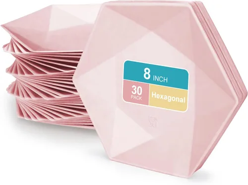 Vista 11 de Paquete de 30 platos de papel desechables de 8 pulgadas, platos de papel hexagonal azul, platos de postre 100% biodegradables para bodas