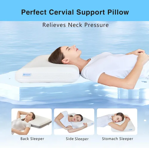Vista 7 de Almohada de espuma viscoelástica de doble cara, almohada cervical de cuello de 4 pulgadas para dormir de lado, firmeza media y suave, almohada Blanco