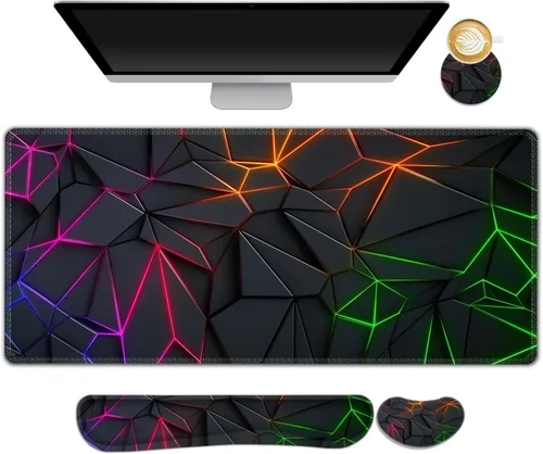 Vista 11 de DINKY Juego de alfombrillas para mouse y teclado, alfombrilla de mouse grande para juegos + soporte ergonómico de espuma viscoelástica