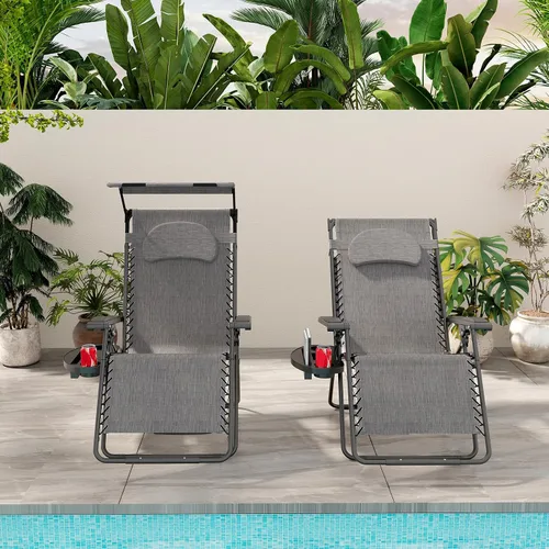 Vista 2 de Sillas Goplus Zero Gravity, Silla de jardín plegable extra grande con toldo y soporte para copas, Silla reclinable ajustable para patio plegable