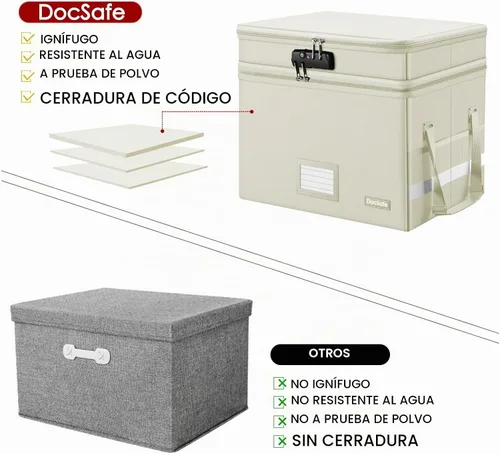 Vista 7 de Caja de archivos DocSafe con cerradura, caja de documentos ignífuga de múltiples capas, organizador de almacenamiento de archivos plegable con Beige