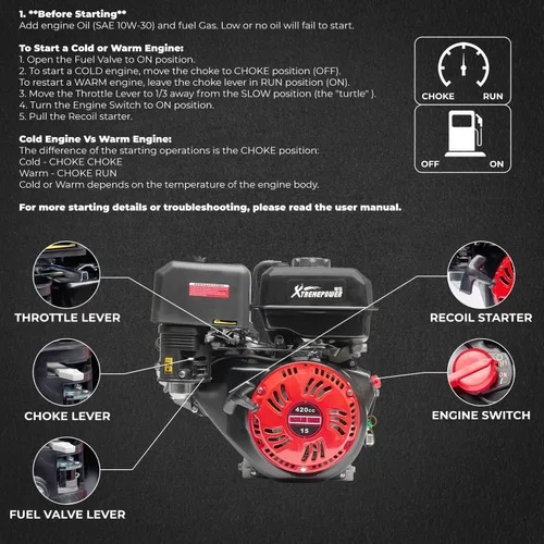 Vista 9 de XtremepowerUS Motor de gas de arranque de retroceso de 15.0HP 420cc, motor multiuso, divisor de troncos Go Kart, eje horizontal, motor de gas OHV