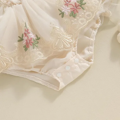 Vista 13 de Sasaerucure Traje de verano para bebé niña, sin mangas, mameluco de encaje tutú, mameluco de una pieza con volantes