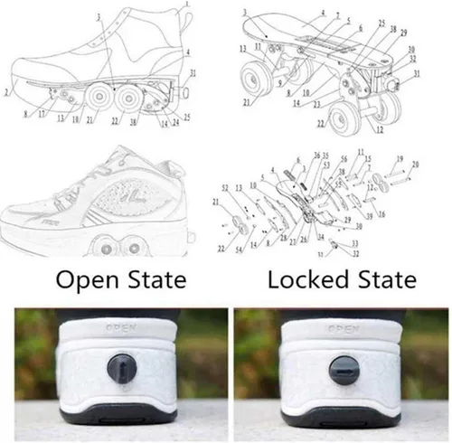 Vista 17 de Patines de ruedas para mujeres y hombres al aire libre, zapatos de parkour 2 en 1 con ruedas para niñas/niños, zapatos retráctiles de doble fila