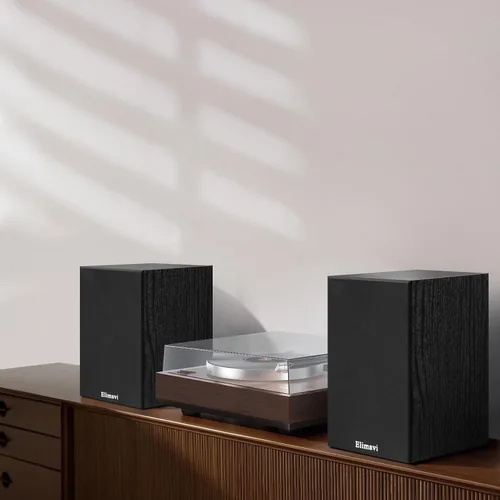 Vista 7 de Elimavi Powered Bluetooth Bookshelf Speakers, 4" Carbon Fiber Woofer, Black Negro