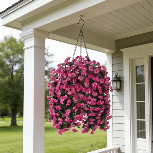 Vista 4 de INXUGAO Cestas Colgantes de Flores Artificiales para Decoración de Exteriores e Interiores, Flores de Margaritas Artificiales Arbustos Plantas
