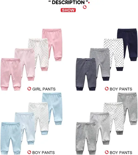 Vista 6 de Leggings unisex de algodón para recién nacido, paquete de 4 pantalones bordados, casuales, de 0 a 24 meses, para niños y niñas