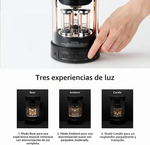 Vista 6 de BALMUDA El altavoz Altavoz Bluetooth portátil Sonido de cristal 3D y espectáculo de luz LED Recargable USB-C 3 modos de luz: vela