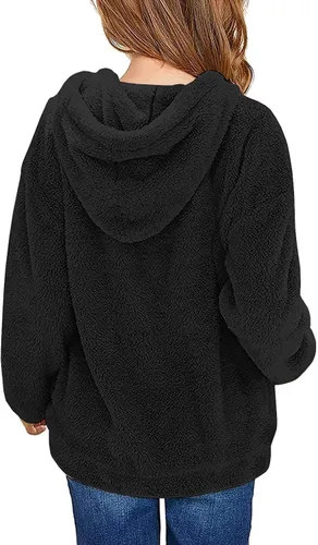 Vista 2 de Haloumoning Sudadera con capucha de forro polar mullido para niñas de 4 a 15 años