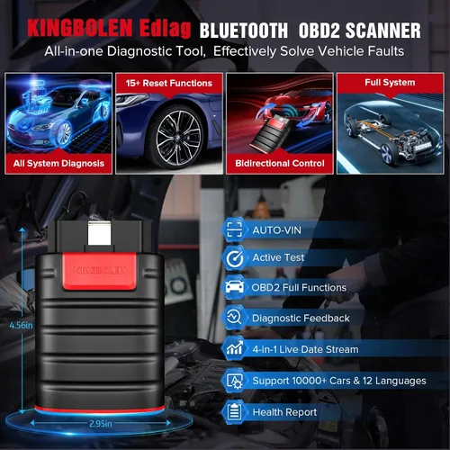 Vista 4 de KINGBOLEN Ediag OBD2 escáner Bluetooth, herramienta de diagnóstico bidireccional para todo el sistema para iOS y Android, prueba activa, más de 15