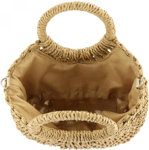 Vista 5 de Bolso de mano de paja tejida con asa superior de verano estilo retro de ratán con correa de hombro extraíble