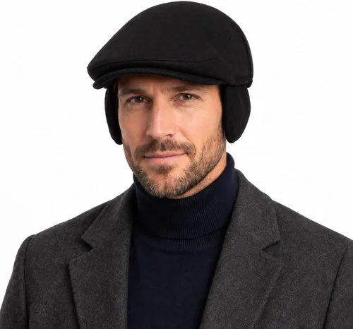 Vista 9 de TOP-EX Gorra plana de mezcla de lana 50% para hombre con orejeras Espiguilla azul marino