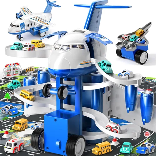 Vista 8 de MSKOLER Juguetes de avión para niños de 2 a 4 años – Pistas de carreras de autos de juguete para niños de 3 a 5 años con 8 juguetes de coche