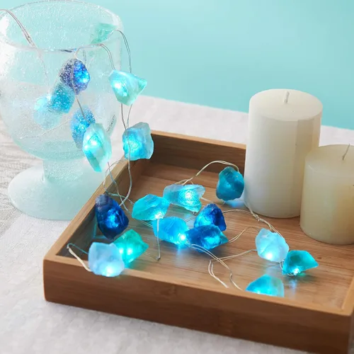Vista 2 de Guirnalda de luces LED de fluorita natural para dormitorio, 6.5 pies, funciona con USB, funciona con pilas, luces de hadas azules, decoración