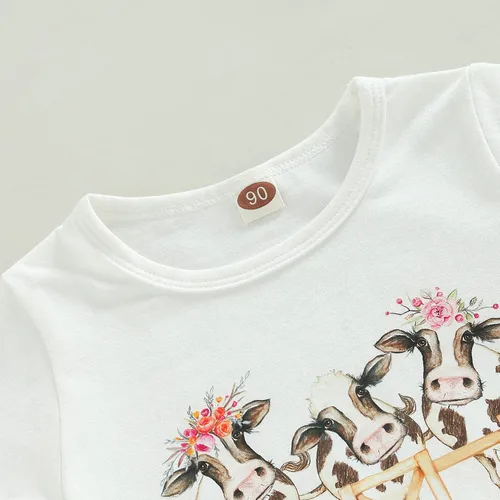 Vista 66 de fhutpw Conjunto de camiseta de manga corta con estampado de vaca y pantalones acampanados de dibujos animados para niñas