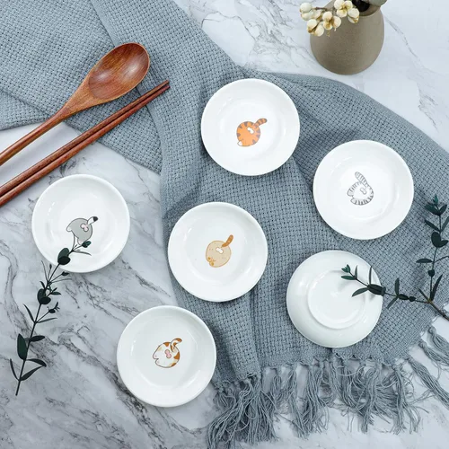 Vista 7 de Cute Cat Butts - Platos de cerámica para salsas, divertidos platos de condimentos para gatos de dibujos animados, cuencos de sushi y soja, platos