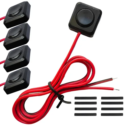 Vista 19 de Interruptor de botón momentáneo de 12 V y 24 V, cable precableado de 0,5 m y cinta de doble cara para una fácil instalación